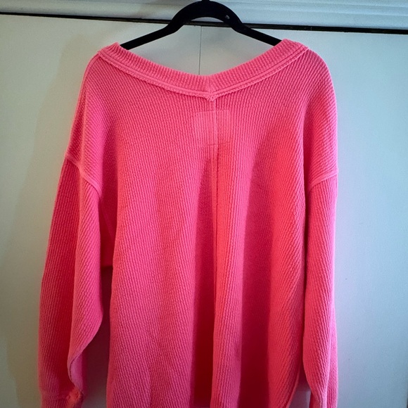 Aerie Bright Pink V-Neck Sweater - Picture 2 of 3